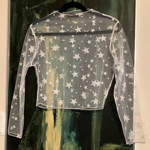 Sheer Elia Cher White Star Patterned Festival Party Club Top -Size S July 4th